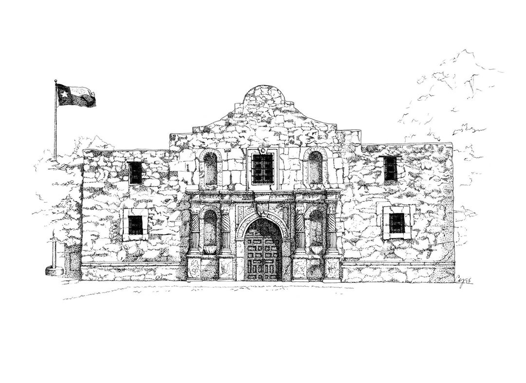 The Alamo Drawing Print Etsy