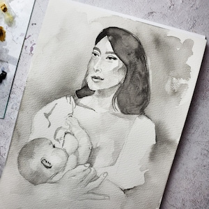 Family Children Painting - Custom Portrait - Painting from Photo - Original Watercolor - Abstract - Family Artwork