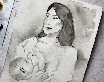 Family Children Painting - Custom Portrait - Painting from Photo - Original Watercolor - Abstract - Family Artwork