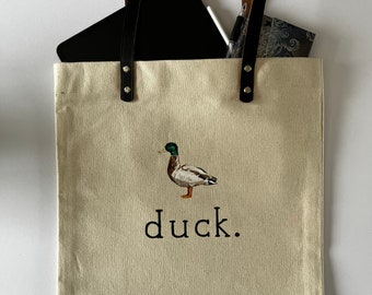 duck. (beige) - Hand-painted tote bag