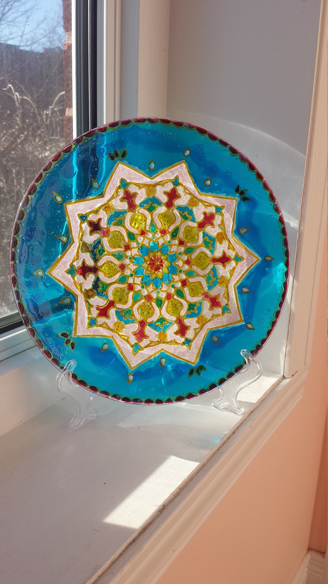 Decorative Hand Painted Stained Glass round glass plate/ Etsy