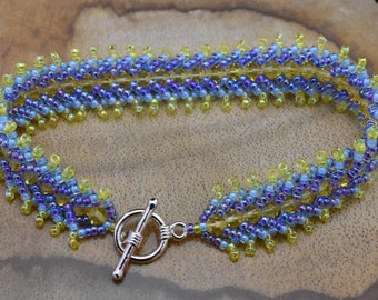 Blue and Yellow Beaded Flat Spiral Bracelet