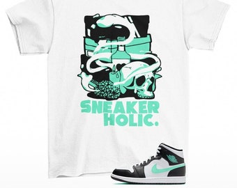 Sneaker Holic Shirt White to Match Jordan 1 Mid Green Glow