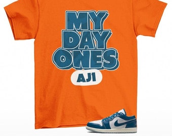 Day One Sneaker Shirt Orange to Match Jordan 1 Low Industrial Blue