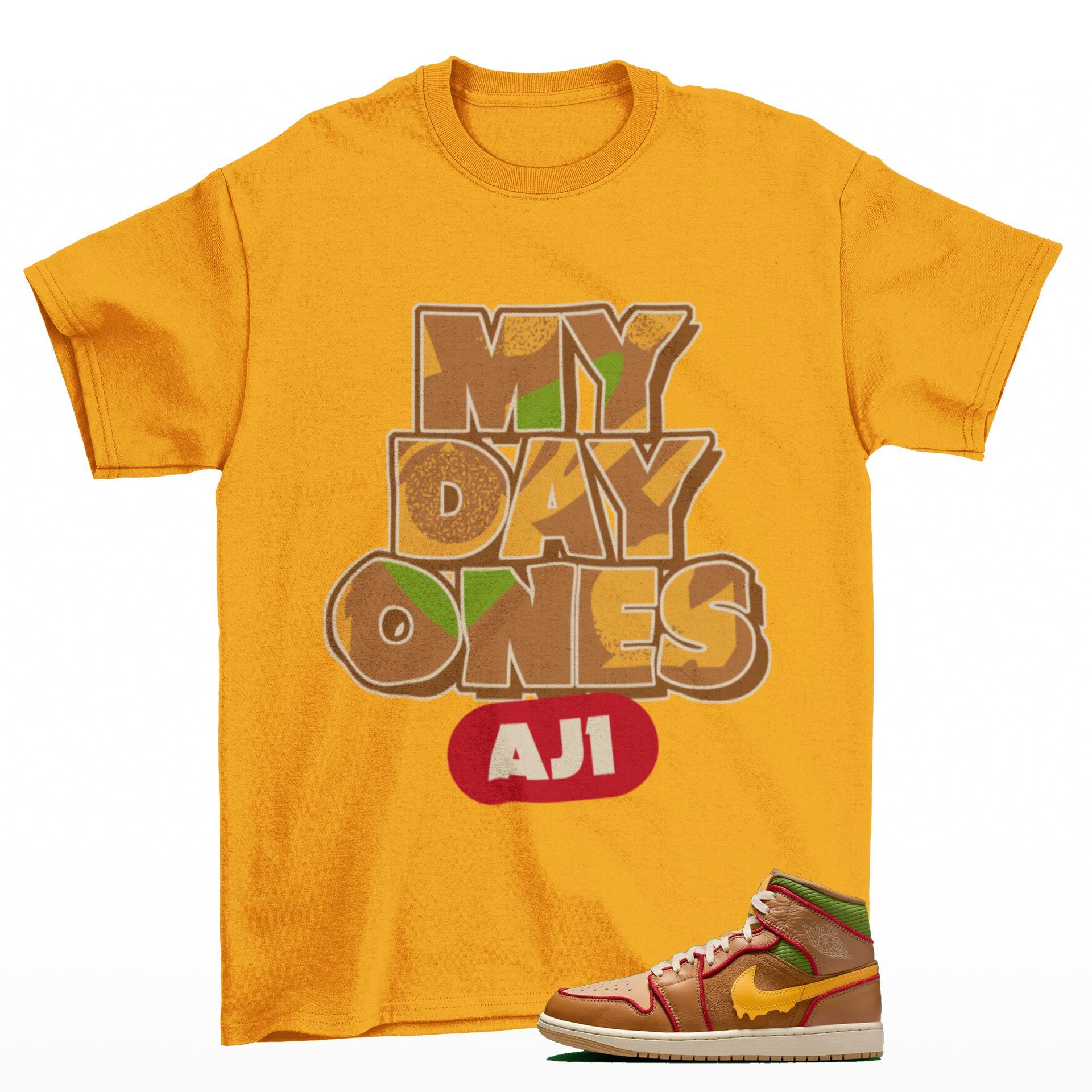 Day One Sneaker Shirt Yellow to Match Jordan 1 Mid Cheeseburger