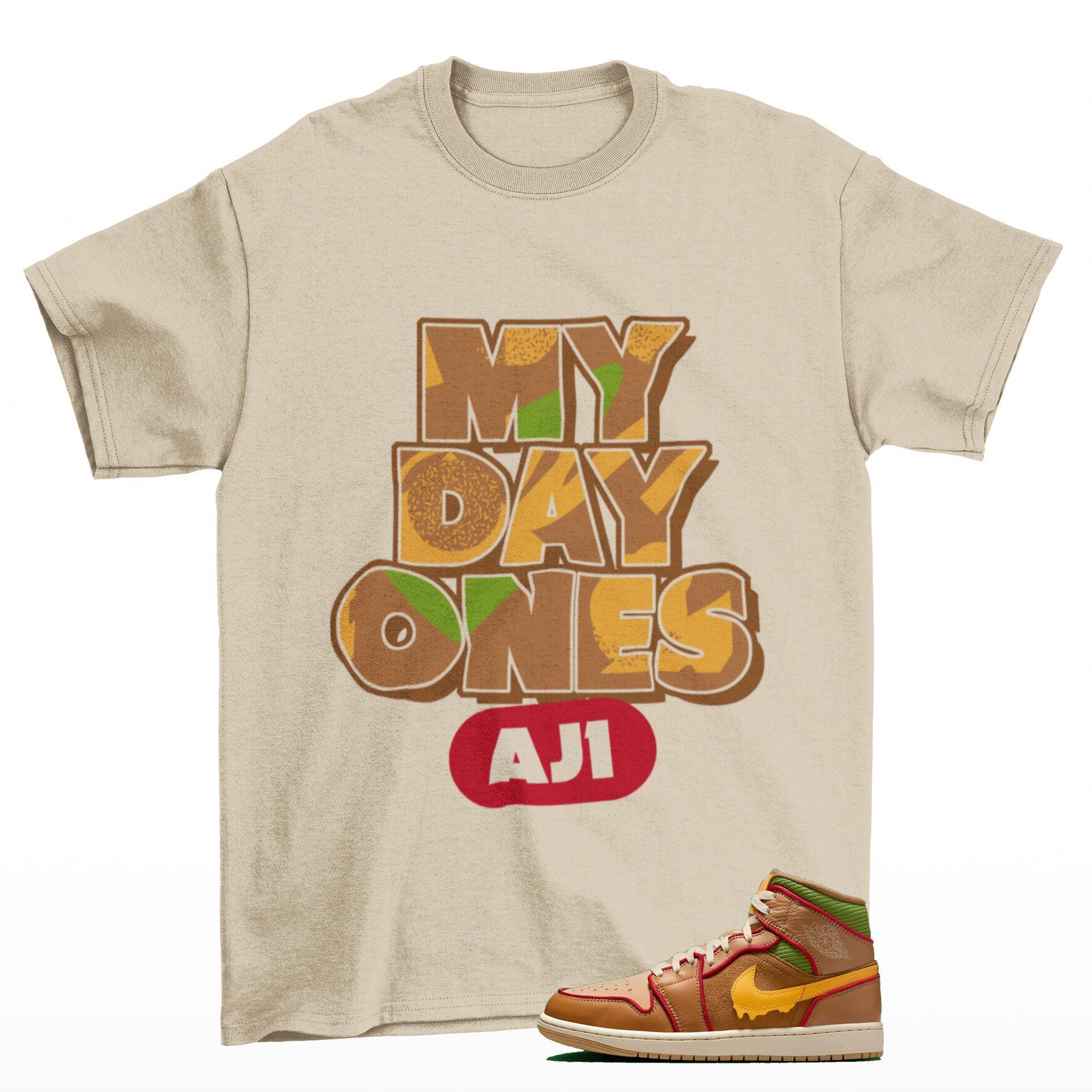 Day One Sneaker Shirt Tan to Match Jordan 1 Mid Cheeseburger