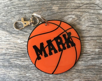 Personalized basketball tag, basketball keychain, backpack tag, basketball, custom backpack tag, sports bag tag, team gift, coach gift