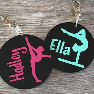 Personalized gymnastics tag, gymnastics keychain, bag tag, gymnastics, custom backpack tag, custom sports bag tag, team gift, coach gift