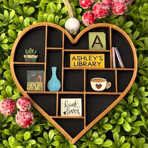 Personalized Bookshelf Ornament, Heart Bookcase Ornament, Book Lovers Gift, Book Club Ornament, Custom Bookish Ornament, Librarian Ornament
