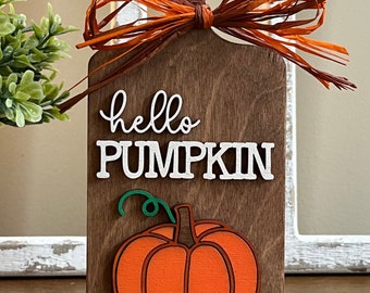 Fall Mini Cutting Board Decor | Hello Pumpkin Mini Cutting Board | Tier Tray Decor | Fall Decor | Freestanding Fall Decor