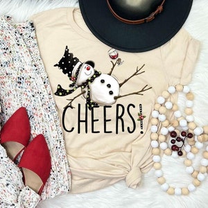 Cheers t-shirt - Wine - Snowman - Christmas - Wine Lover Gift