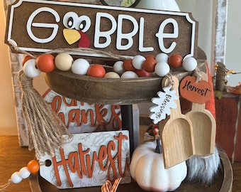 Fall Tier Tray Decor | Turkey Decor | Gobble Decor | Turkey Crossing
