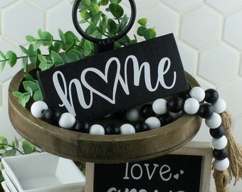 Handcrafted Black & White Farmhouse Tiered Tray Home Sign and Bead Garland Bundle Set