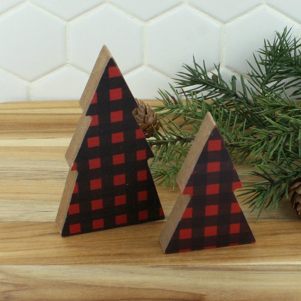 Pair of 2 Red & Black Plaid Small Decorative Trees for your Winter Themed Tiered Tray Home Decor Displays