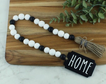 Handcrafted Black and White Farmhouse Inspired Bead Garland | HOME Bead Garland | Tiered Tray Bead Garland | Rae Dunn Inspired Home Decor