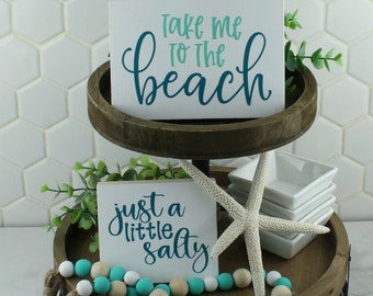 Handcrafted Beach Themed Wood Home Decor Signs Tiered Tray Wood Signs Coastal Themed Decor