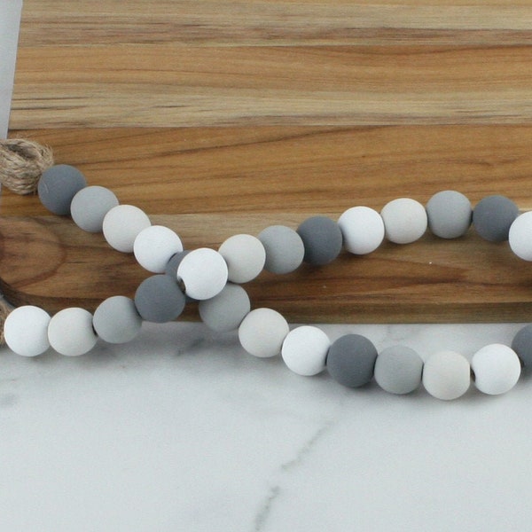 Handcrafted Wood Bead Garland in Shades of Grey with White | Home Decor Bead Garland | Tiered Tray Bead Garland | Pedestal Tray Home Decor