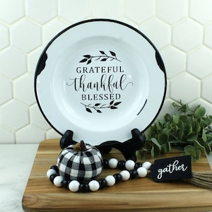 ASSORTED Black & White Enamelware Farmhouse Inspired 8&quot; Round Decorative Plates for Fall Home Decor