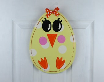 Adorable Hand Painted Easter Chick Door Hanging Sign | Easter Decoration