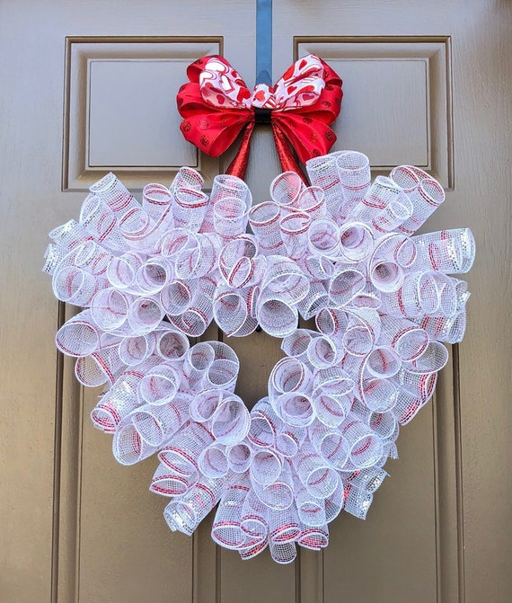 Big Red White Heart Shaped Door Hanging Wreath Decoration Etsy