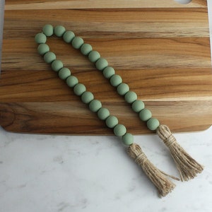 Handcrafted Sage Green Painted Wooden Bead Garland Bead Garland with Tassels Tiered Tray Bead Garland 21 inch inches