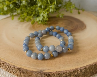 Blue Aventurine Bracelet | Blue Aventurine Beads | Stretch Bracelet | Natural Blue Aventurine Crystals Healing Crystal | Gemstone