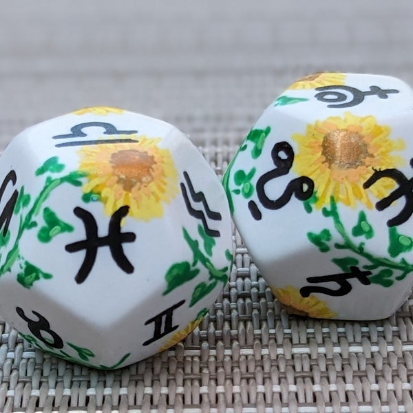 2D12 - Sunflower Astrology Dice Set - Star Signs - Divination Dice - Tarot - Horoscope - Astrodice