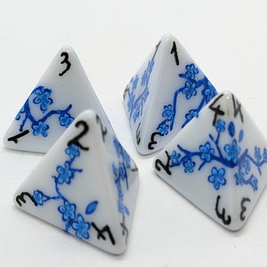 Delft Blue 4D4 Set - WHITE/Black Numbers - Hand Painted Healer Dice - D&D Dice TTRPG Nerdy Gift