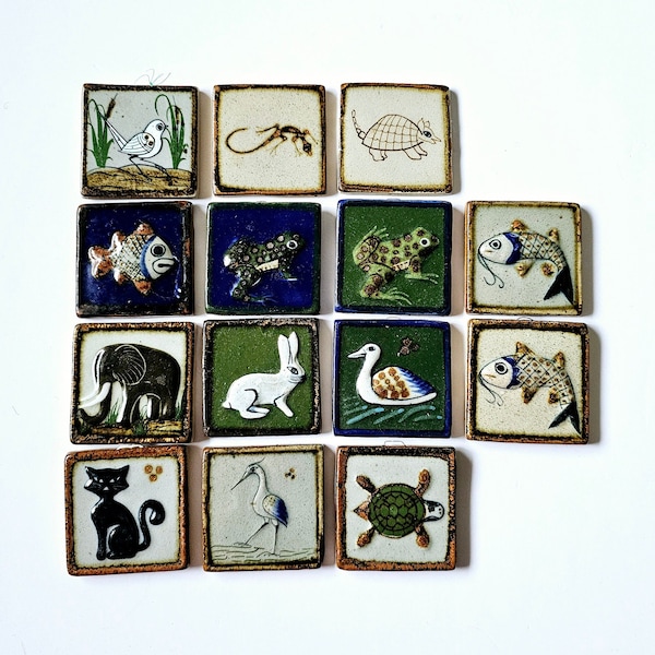 Mexican Tonala Ceramic Animal Tiles 2.5" Stoneware Art Wall Pottery Tile Mexico 3-D Fish Frog Cat Rabbit Bird Elephant Sold Separately