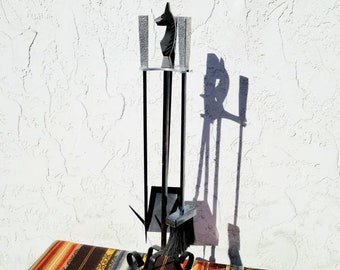 Wrought-Iron Hammered Aluminum Horse Head Fireplace Tools & Stand Fireplace Tool Set, Fire Irons, Fire Pit Set, Shovel Brush Poker Modernist