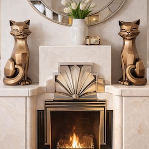 2 Bronze Cat Statues Two Pair Siamese Mid Century  Universal Statuary Figurines Mod Modernist. Vintage Modern Cubist. Art Deco Made In USA