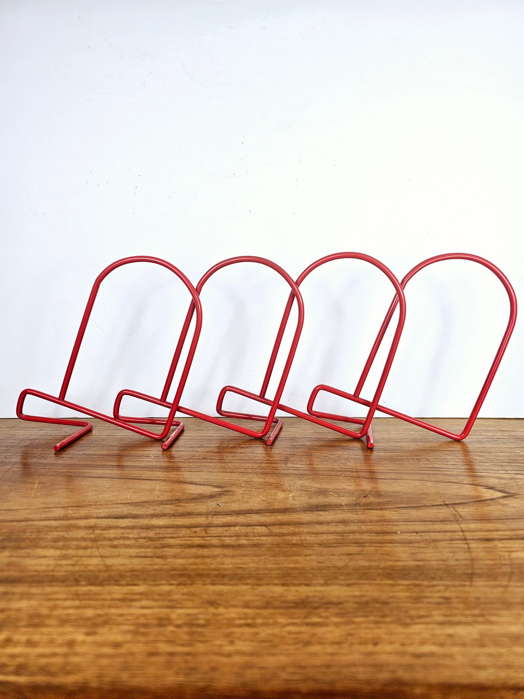4 IKEA FLIT Red Wire Metal Bookends 90s Vintage Sweden Designer Minimalist Library Organizer