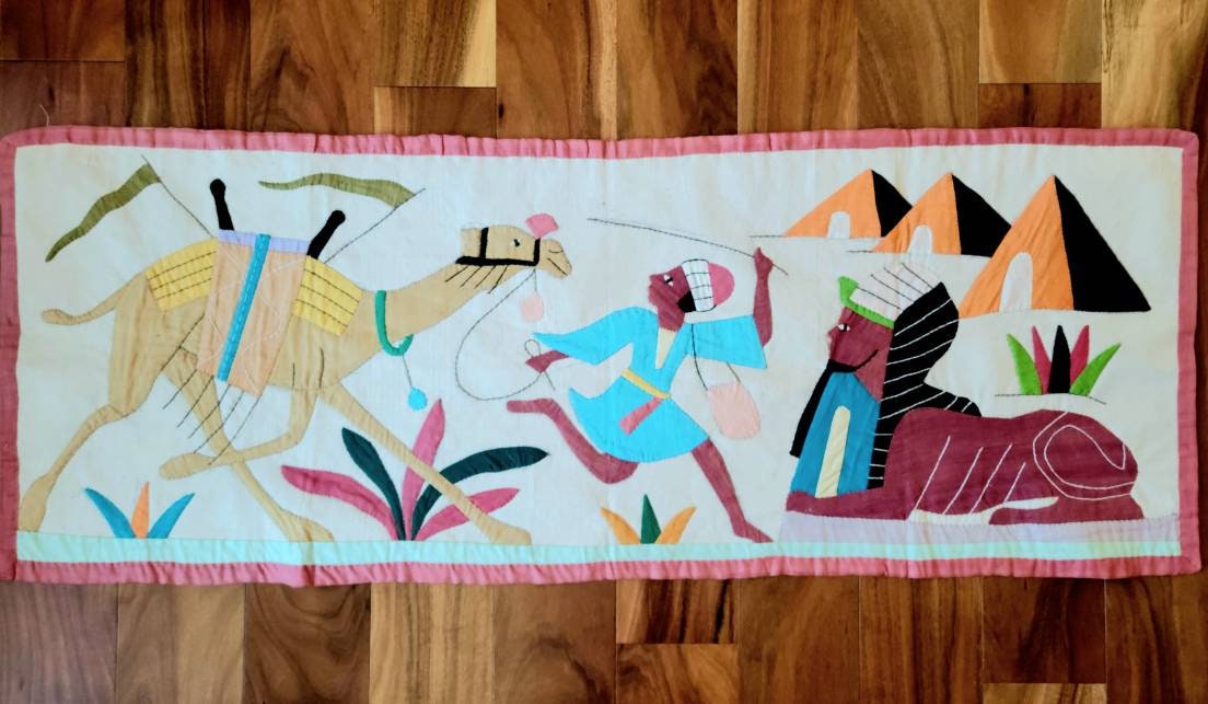 Vintage Egyptian Applique Wall Hanging Egyptian Textile Art Wall Tapestry. Camel Handler Sphinx Pyramid. Hand Crafted. Etsy
