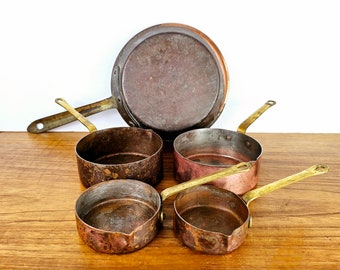 Vintage Solid Copper Brass Measuring Cups ( 1, 1/3, 1/4 ) Small Saute Pan Kitchenware Kitchen Decor Farmhouse French Country Cottage Cooking