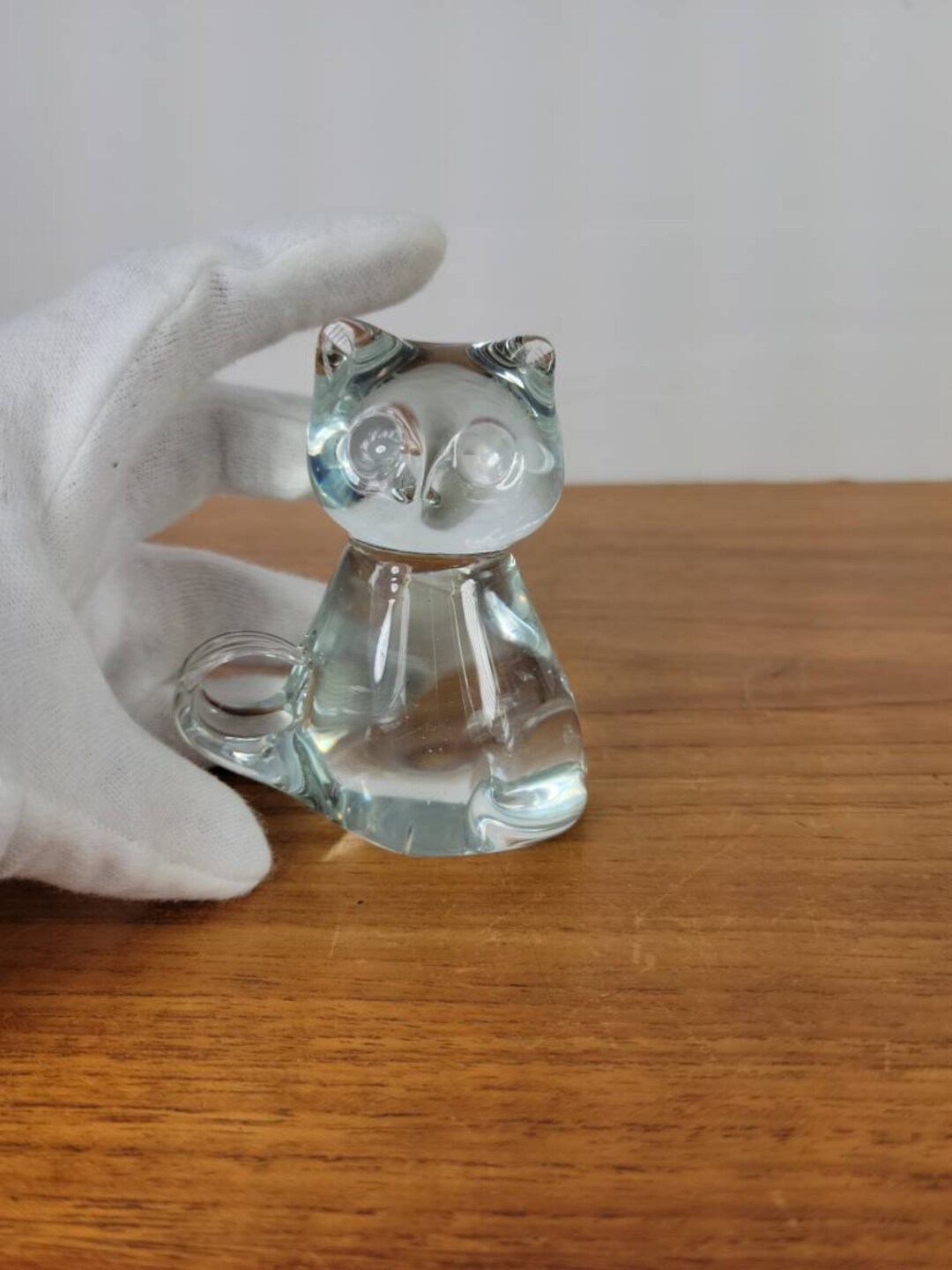 Glass Kitty Clear Crystal Art Cat Figurine/ F M Konstaglas Ronneby
