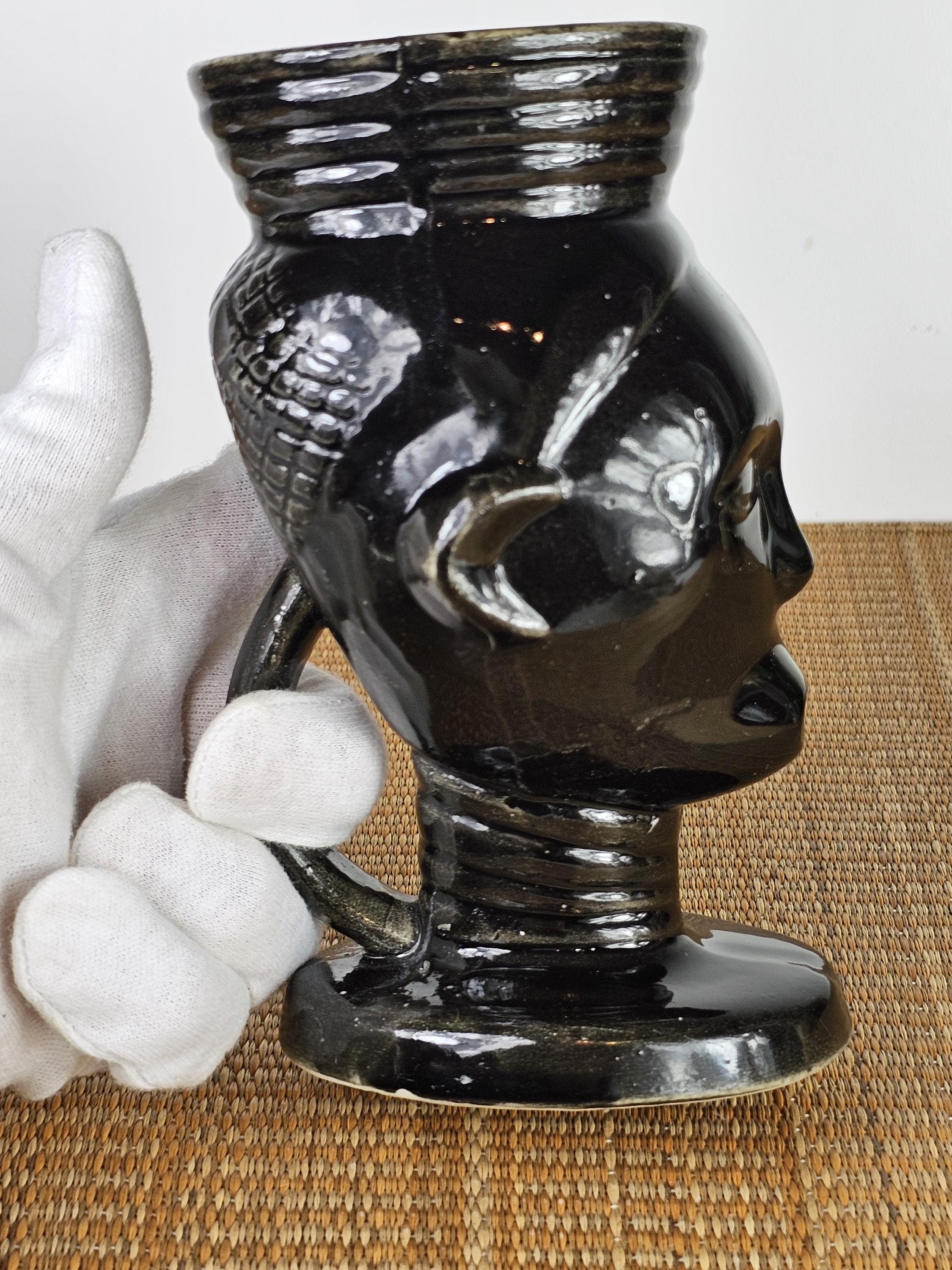 Trader Vic's 1963 Tiki Grog Mug Black Polynesian Queen Gloss