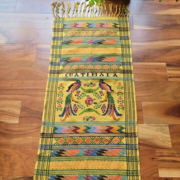 Vintage / Antique Guatemalan Textile Weaving,  Embroidery. Tzute, handwoven in Chichicastenango. Table runner, wall hanging. Birds, Peacock