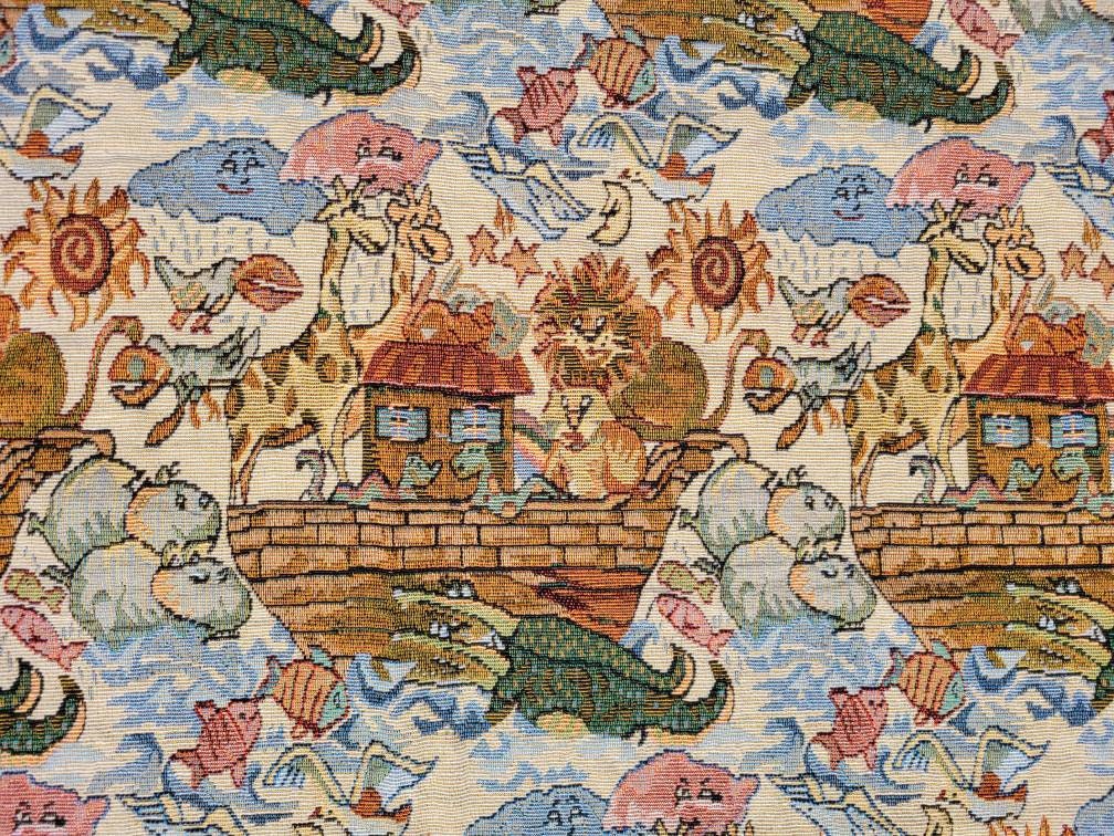 Vintage Noah's Ark Tapestry Uppolstry Material Fabric Etsy