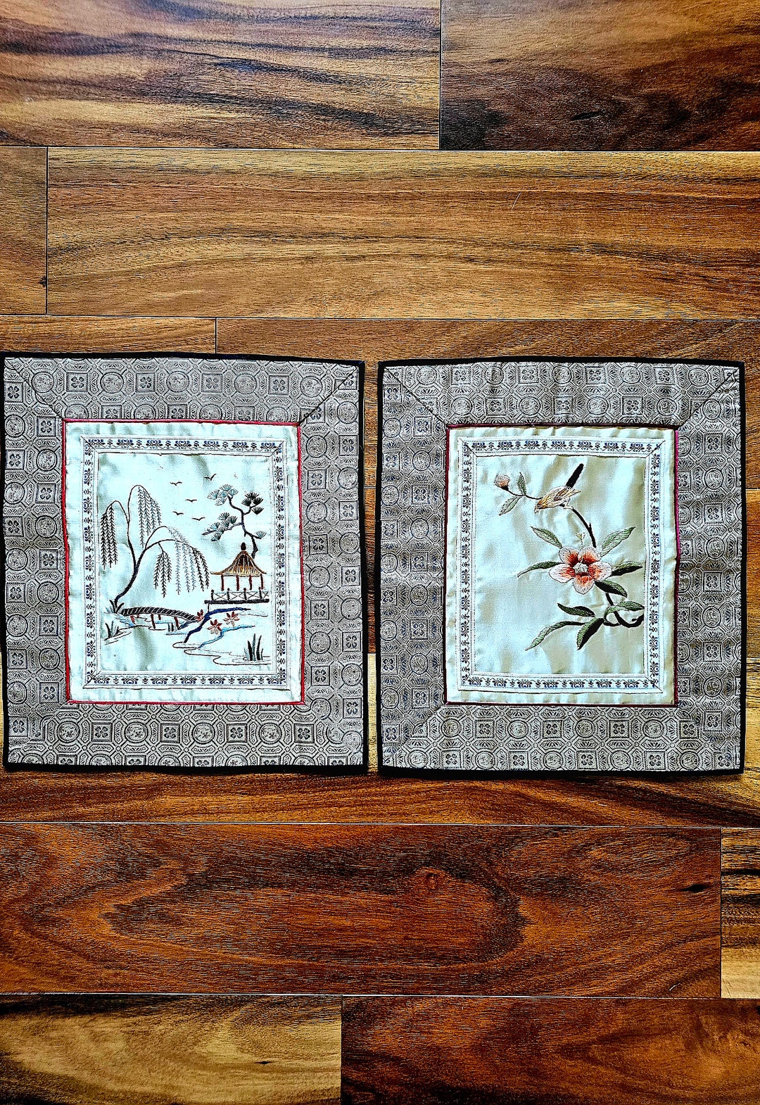 2 Chinese Silk Embroidery Birds Pine Tree Flowers Willow Etsy 2 Chinese Silk Embroidery Birds Pine Tree Flowers Willow Etsy