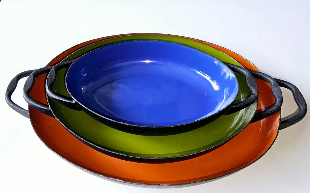 Vintage Mid Century Modern Kitchen Scandinavian French Enamelware Oval