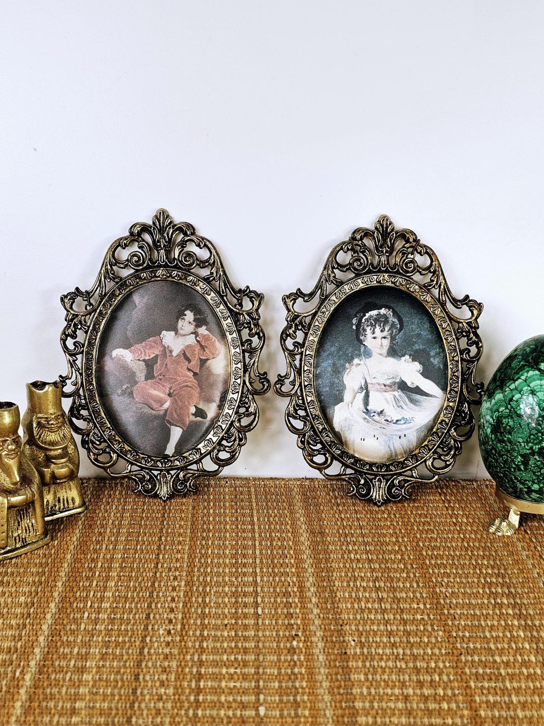 Pair of Vintage Miniature Italian Brass Oval Frames – Ornate Rococo ...