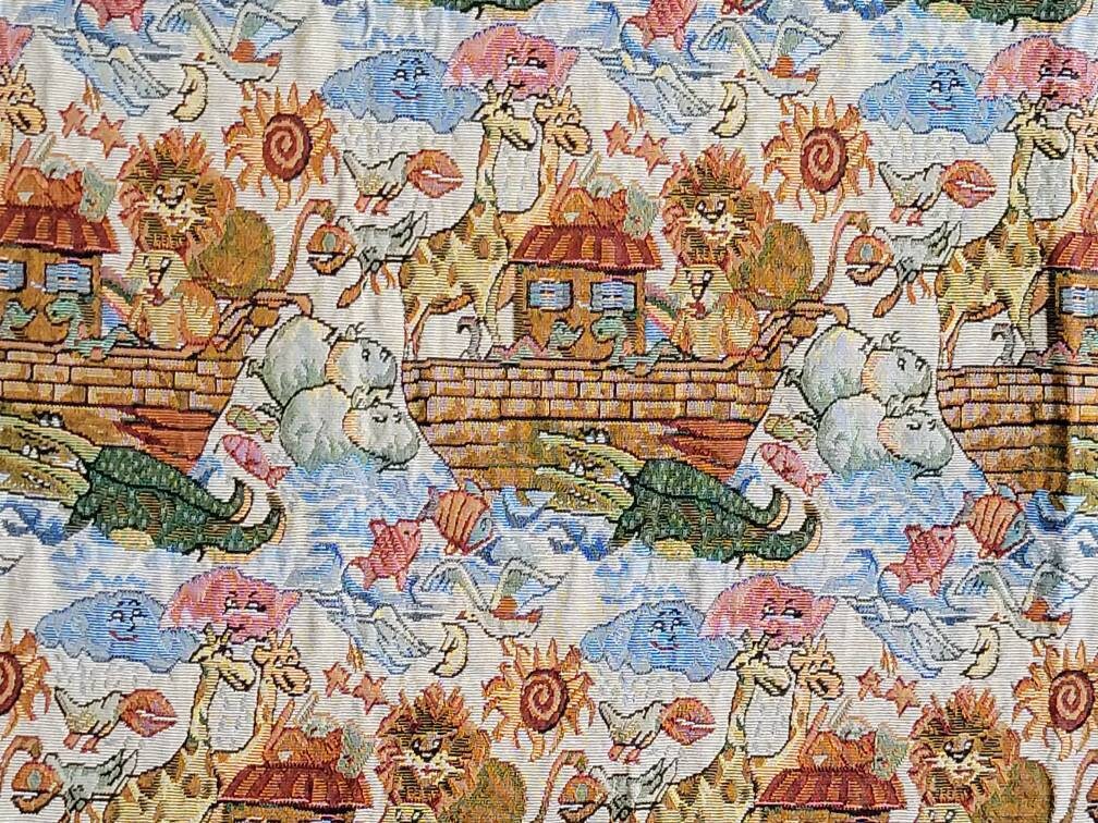 Vintage Noah's Ark Tapestry Uppolstry Material Fabric Etsy