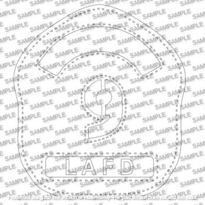 May include: A black and white line drawing of a firefighter's helmet with the text "LAFD" in the center.
