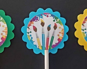 Paint Party Theme Cupcake  Toppers Set of 24