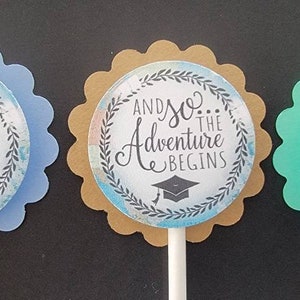 And So The Adventure Begins Graduation Cupcake  Toppers Set of 24