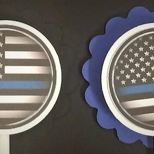 Thin Blue Line Flag Cupcake Toppers Set of 24
