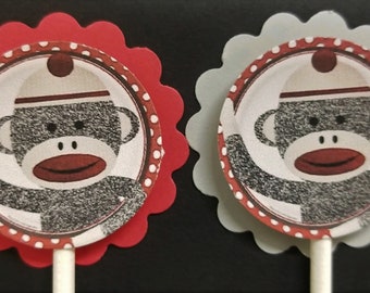 Sock Monkey Cupcake Toppers Set of 24