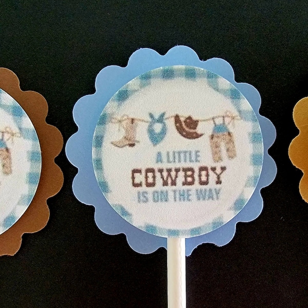 Little Cowboy Baby Shower Cupcake ToppersSet of 24
