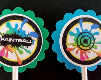Paintball Party Cupcake Toppers Set of 24