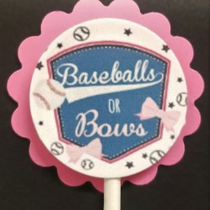 Baseballs or Bows Baby Shower Gender Reveal Cupcake Toppers Set of 24
